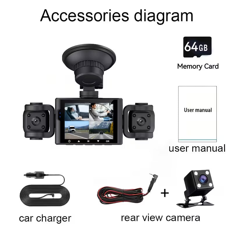 [1080P Night Vision] 360° 4-Lens 1080P Car Accessories Dashcam