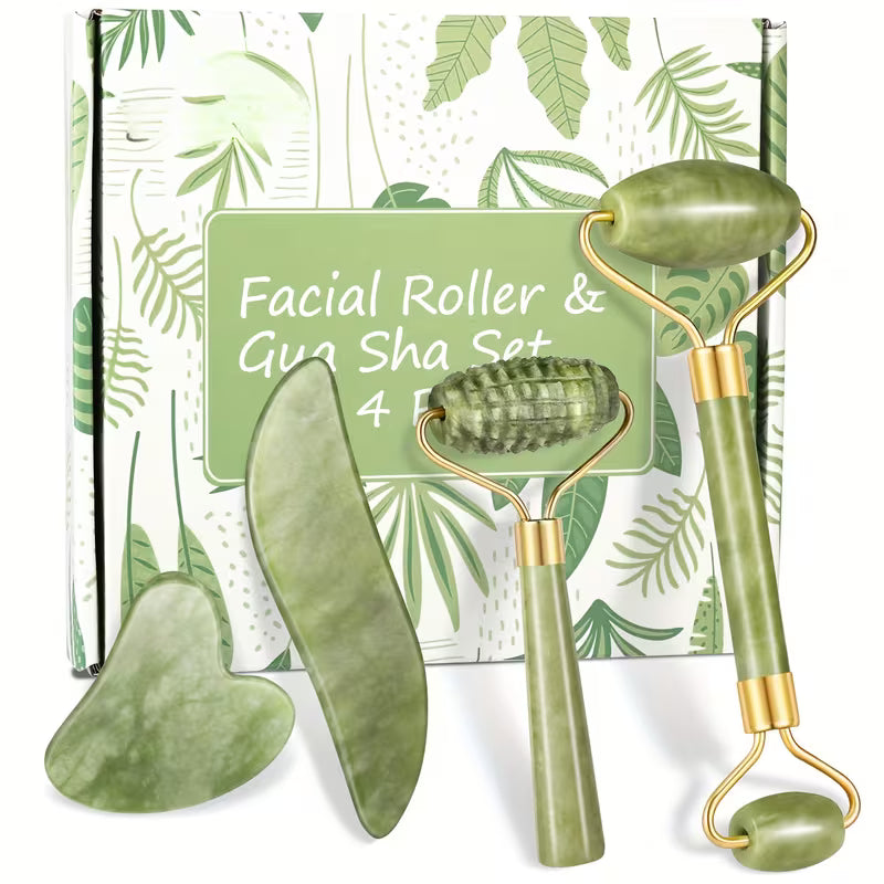 Jade Roller and Scraping Board, Face Roller Massager with Scraping Tool