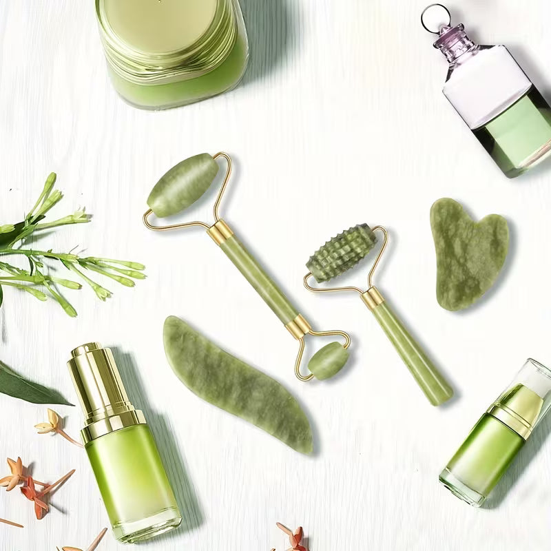 Jade Roller and Scraping Board, Face Roller Massager with Scraping Tool