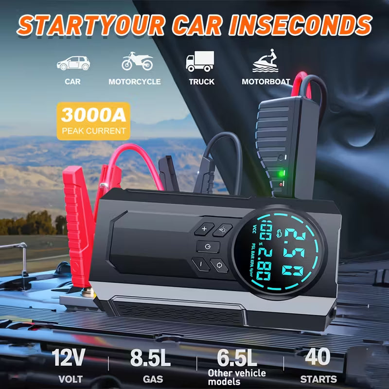 9-in-1 Car Battery Starter with 150PSI Air Pump, Jump Starter Box